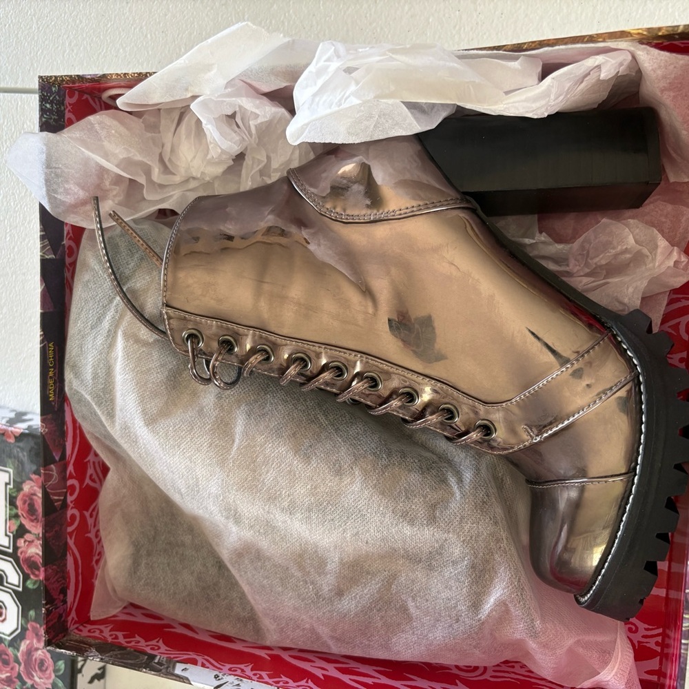 Jeffrey Campbell Legion - Pewter Mirror 4 Inch Heeled Platform Boots